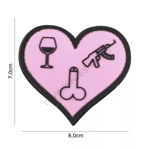 101 INC Patch 3D PVC Love, Wine, Dicks and Guns Pink 7103