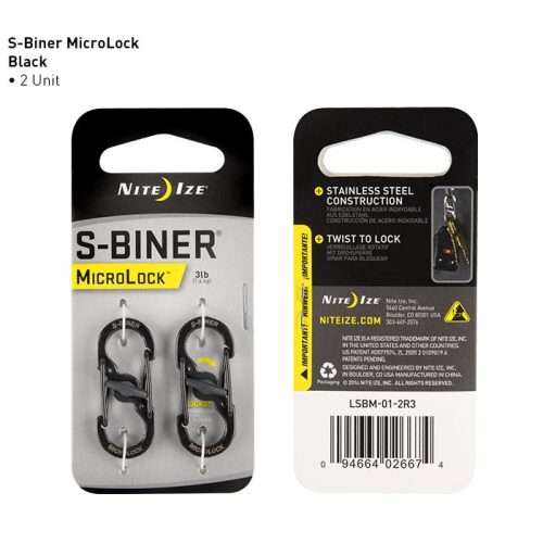 Nite Ize S-Biner Microlock Black - rozsdamentes karabiner